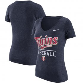 Wholesale Cheap Minnesota Twins Nike Women\'s Practice 1.7 Tri-Blend V-Neck T-Shirt Heathered Navy
