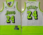 Wholesale Cheap Men's Los Angeles Lakers #24 Kobe Bryant White Fluorescent Green Split Hardwood Classics Jersey