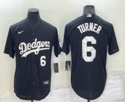 Wholesale Cheap Men's Los Angeles Dodgers #6 Trea Turner Number Black Turn Back The Clock Stitched Cool Base Jersey