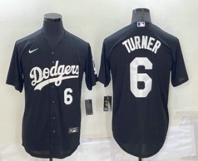 Wholesale Cheap Men\'s Los Angeles Dodgers #6 Trea Turner Number Black Turn Back The Clock Stitched Cool Base Jersey