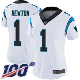 Wholesale Cheap Nike Panthers #1 Cam Newton White Women\'s Stitched NFL 100th Season Vapor Limited Jersey