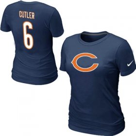 Wholesale Cheap Women\'s Nike Chicago Bears #6 Jay Cutler Name & Number T-Shirt Blue