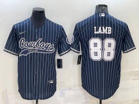 Wholesale Cheap Men\'s Dallas Cowboys #88 CeeDee Lamb Navy With Patch Cool Base Stitched Baseball Jersey