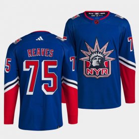 Wholesale Cheap Men\'s New York Rangers #75 Ryan Reaves Blue 2022 Reverse Retro Stitched Jersey