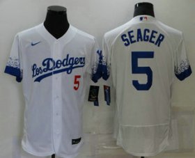 Wholesale Cheap Men\'s Los Angeles Dodgers #5 Corey Seager White 2021 City Connect Flex Base Stitched Jersey