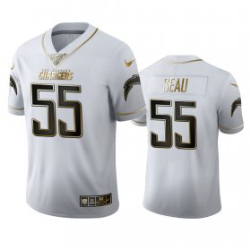 Wholesale Cheap Los Angeles Chargers #55 Junior Seau Men\'s Nike White Golden Edition Vapor Limited NFL 100 Jersey