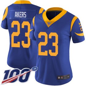 Wholesale Cheap Nike Rams #23 Cam Akers Royal Blue Alternate Women\'s Stitched NFL 100th Season Vapor Untouchable Limited Jersey