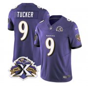 Wholesale Cheap Men's Baltimore Ravens #9 Justin Tucker Purple 2023 F.U.S.E With Patch Throwback Vapor Limited Stitched Jersey