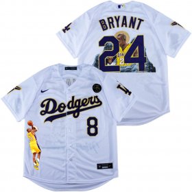 Wholesale Cheap Men\'s Los Angeles Dodgers Front #8 Back #24 Kobe Bryant White With KB Patch Cool Base Stitched MLB Fashion Jersey