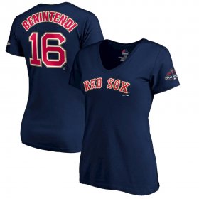 Wholesale Cheap Boston Red Sox #16 Andrew Benintendi Majestic Women\'s 2019 Gold Program Name & Number V-Neck T-Shirt Navy