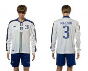 Wholesale Cheap Italy #3 Maldini White Away Long Sleeves Soccer Country Jersey