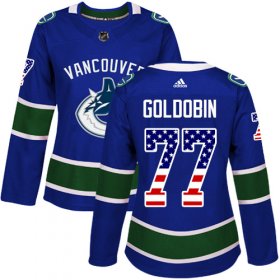 Wholesale Cheap Adidas Canucks #77 Nikolay Goldobin Blue Home Authentic USA Flag Women\'s Stitched NHL Jersey