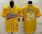 Cheap Men's Los Angeles Lakers #24 Kobe Bryant Yellow With Patch Cool Base Stitched Baseball Jersey