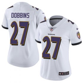 Wholesale Cheap Nike Ravens #27 J.K. Dobbins White Women\'s Stitched NFL Vapor Untouchable Limited Jersey