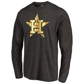 Wholesale Cheap Houston Astros Gold Collection Long Sleeve Tri-Blend T-Shirt Black