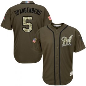 Wholesale Cheap Brewers #5 Cory Spangenberg Green Salute to Service Stitched MLB Jersey