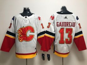 Wholesale Cheap Adidas Flames #13 Johnny Gaudreau White Road Authentic Stitched NHL Jersey