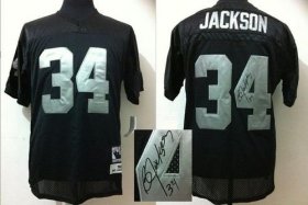 Wholesale Cheap Mitchell And Ness Autographed Raiders #34 Bo Jackson Black Stitched Throwback NFL Jersey