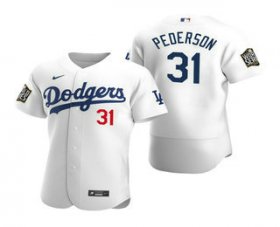 Wholesale Cheap Men\'s Los Angeles Dodgers #31 Joc Pederson White 2020 World Series Authentic Flex Nike Jersey