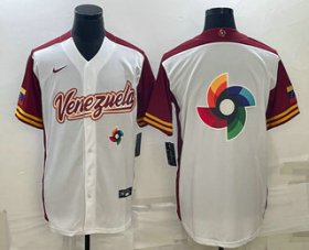 Cheap Men\'s Venezuela Baseball 2023 White World Big Logo With Patch Classic Stitched Jersey