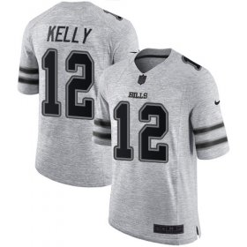 Wholesale Cheap Nike Bills #12 Jim Kelly Gray Men\'s Stitched NFL Limited Gridiron Gray II Jersey