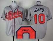 Wholesale Cheap Braves #10 Chipper Jones Grey Cool Base Autographed Stitched MLB Jersey