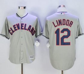 Wholesale Cheap Indians #12 Francisco Lindor Grey New Cool Base Stitched MLB Jersey