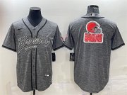 Wholesale Cheap Men's Cleveland Browns Gray Team Big Logo With Patch Cool Base Stitched Baseball Jersey