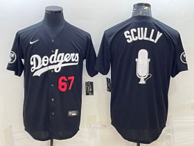 Wholesale Cheap Men\'s Los Angeles Dodgers #67 Vin Scully Black Red Big Logo With Vin Scully Patch Stitched Jersey