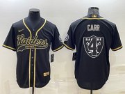 Wholesale Cheap Men's Las Vegas Raiders #4 Derek Carr Black Gold Team Big Logo With Patch Cool Base Stitched Baseball Jersey