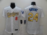 Wholesale Cheap Men's Los Angeles Dodgers #8 #24 Kobe Bryant White Gold Sttiched Nike MLB Flex Base Jersey