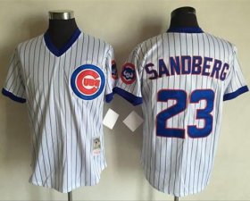 Wholesale Cheap Mitchell And Ness Cubs #23 Ryne Sandberg White(Blue Strip) Throwback Stitched MLB Jersey