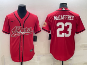 Wholesale Cheap Men's San Francisco 49ers #23 Christian McCaffrey Red With Patch Cool Base Stitched Baseball Jersey