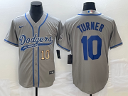 Wholesale Cheap Men's Los Angeles Dodgers #10 Justin Turner Number Grey With Patch Cool Base Stitched Baseball Jersey
