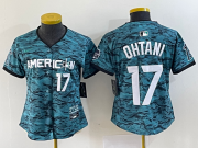Wholesale Cheap Women's Los Angeles Angels #17 Shohei Ohtani Number Teal 2023 All Star Cool Base Stitched Jersey