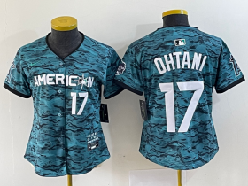 Wholesale Cheap Women\'s Los Angeles Angels #17 Shohei Ohtani Number Teal 2023 All Star Cool Base Stitched Jersey