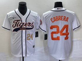 Wholesale Cheap Men\'s Detroit Tigers #24 Miguel Cabrera Number White Cool Base Stitched Baseball Jersey
