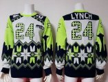 Wholesale Cheap Nike Seahawks #24 Marshawn Lynch White Men's Ugly Sweater