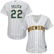 Wholesale Cheap Brewers #22 Christian Yelich White Strip Home Women's Stitched MLB Jersey
