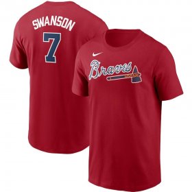 Wholesale Cheap Atlanta Braves #7 Dansby Swanson Nike Name & Number T-Shirt Red