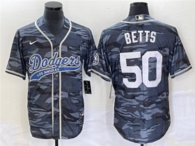 Wholesale Cheap Men\'s Los Angeles Dodgers #50 Mookie Betts Gray Camo Cool Base With Patch Stitched Baseball Jersey