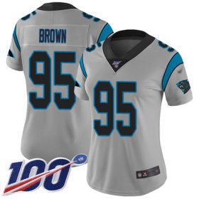 Wholesale Cheap Nike Panthers #95 Derrick Brown Silver Women\'s Stitched NFL Limited Inverted Legend 100th Season Jersey