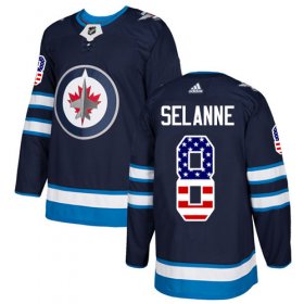 Wholesale Cheap Adidas Jets #8 Teemu Selanne Navy Blue Home Authentic USA Flag Stitched NHL Jersey