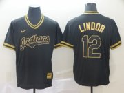 Wholesale Cheap Men Cleveland Indians 12 Lindor Black gold Game Nike 2022 MLB Jersey