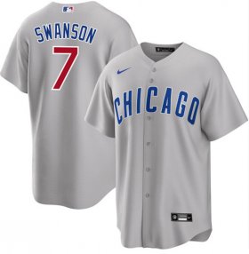 Wholesale Cheap Men\'s Chicago Cubs #7 Dansby Swanson Gray Cool Base Stitched Baseball Jersey