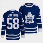 Wholesale Cheap Men's Toronto Maple Leafs Black #58 Michael Bunting Blue 2022 Reverse Retro Stitched Jersey
