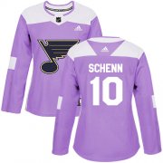 Wholesale Cheap Adidas Blues #10 Brayden Schenn Purple Authentic Fights Cancer Women's Stitched NHL Jersey