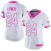 Wholesale Cheap Nike Seahawks #24 Marshawn Lynch White/Pink Women's Stitched NFL Limited Rush Fashion Jersey