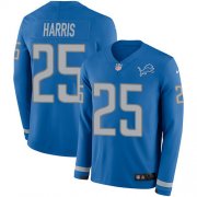 Wholesale Cheap Nike Lions #25 Will Harris Blue Team Color Men's Stitched NFL Limited Therma Long Sleeve Jersey