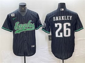 Cheap Men\'s Philadelphia Eagles #26 Saquon Barkley Black With 3-star C Patch Cool Base Baseball Stitched Jerseys